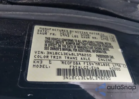 2008 Nissan Versa 1.8Sl из США, поврежденный, VIN 3N1BC13E68L398250